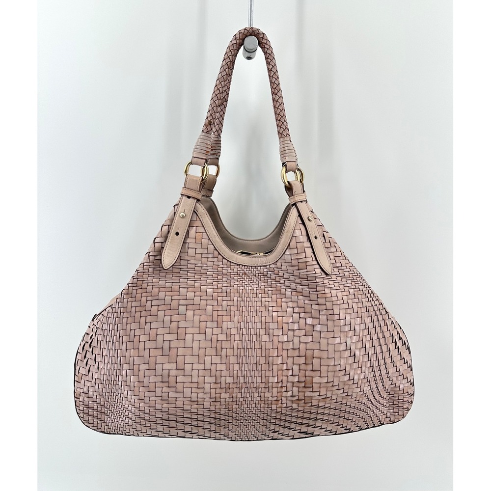 Cole Haan Genevieve Woven Leather Hobo Bag Blush Pink Optical Weave Shoulder Bag